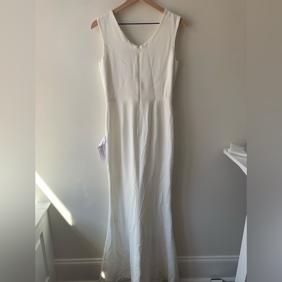 Dress The‎ Population Sandra Plunge Sheath Gown White Sz M - Picture 7 of 12